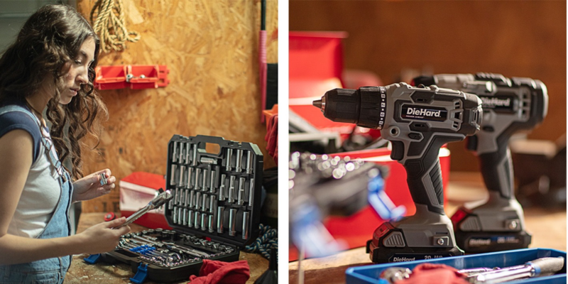 Mechanic using DieHard drill