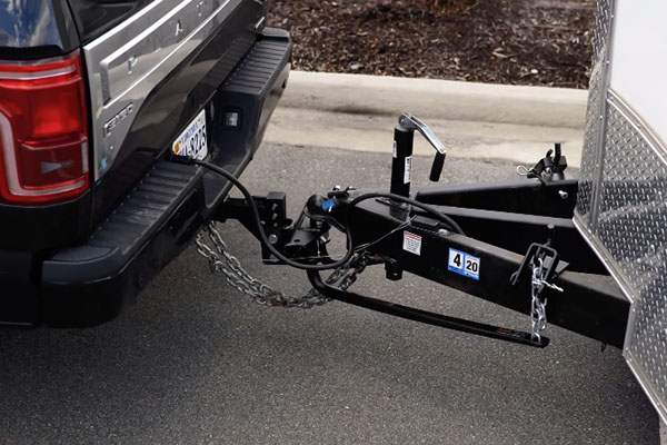 closeup of a trailer hitch behind a truck