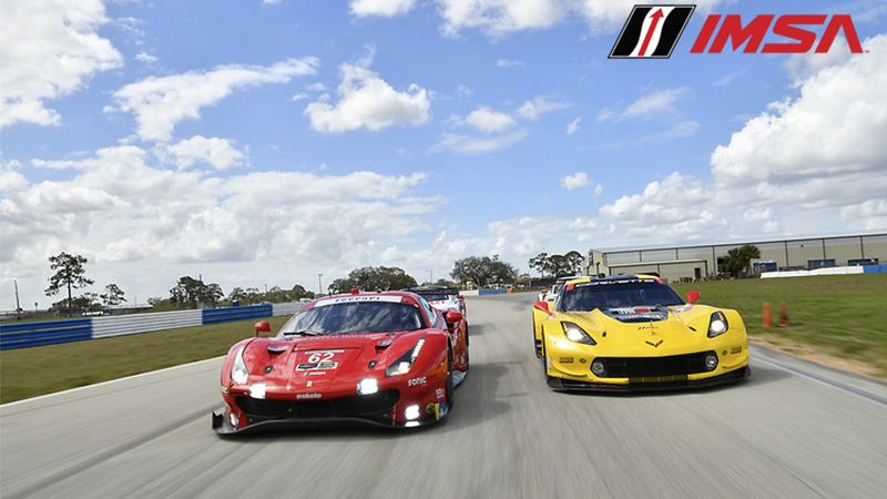 front view of IMSA cars on track