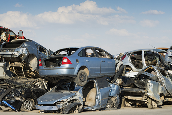 cars in a junkyard