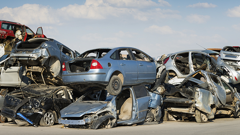 cars in a junkyard