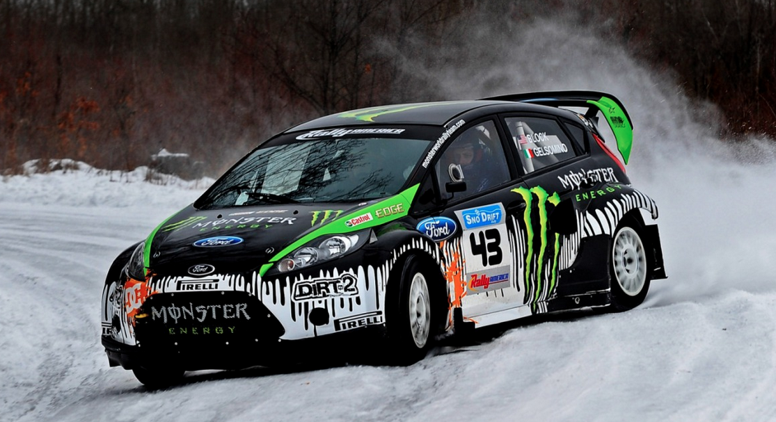 car drifting in snow