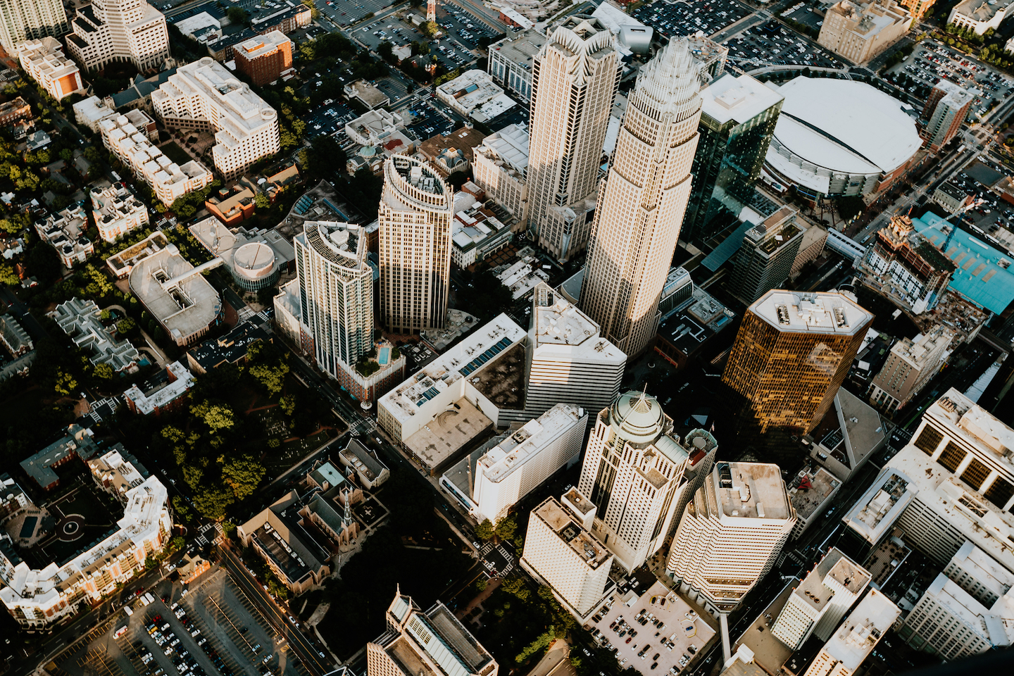 Aerial view of downtown Charlotte, NC.