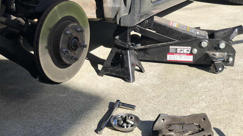 a brake caliper and rotor