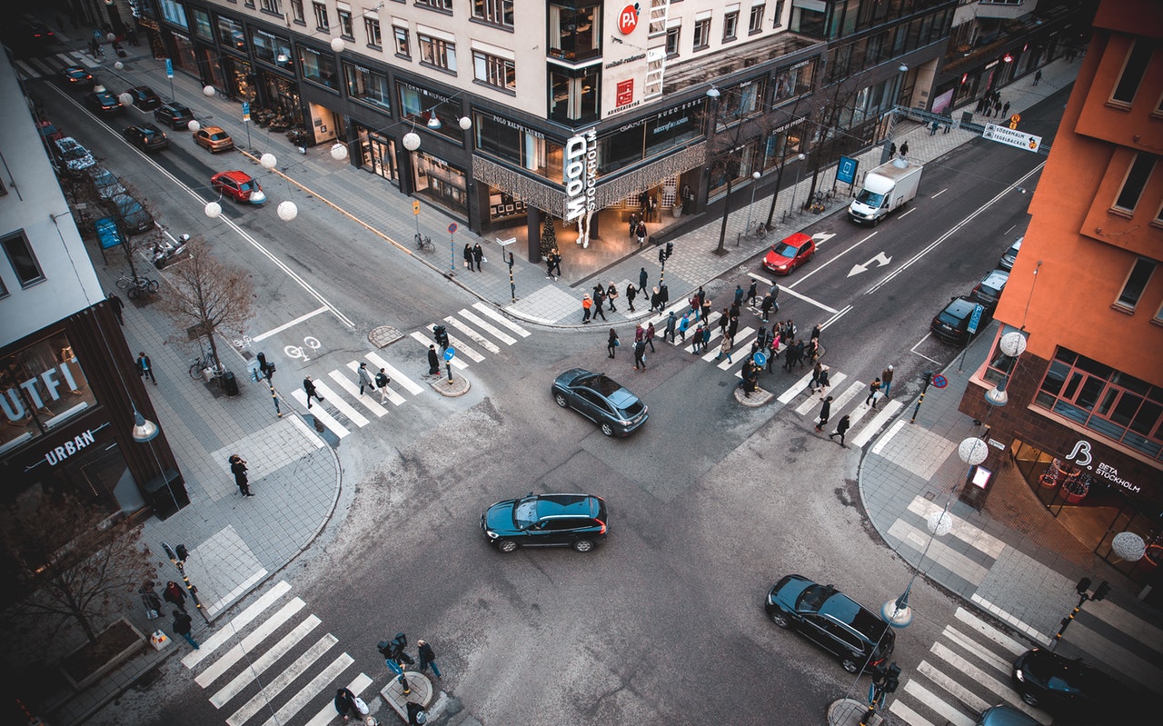 aerial view of busy intersection