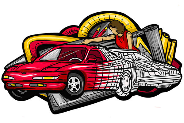 woman designing car