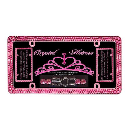 Pink Bling License Plate Frame, Includes 4 Fastener Caps, 4 Screws and Screwdriver