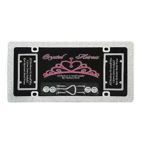 White Crystal License Plate Frame, Includes 4 Fastener Caps, 4 Screws and Screwdriver