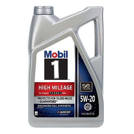 High Mileage 5W-20 Full Synthetic Motor Oil, Extends Engine Life, 5 Quart