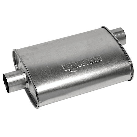 Super Turbo Exhaust Muffler Universal Fit Aluminized Steel, 14" L, 2.5" In, 2.5" Out, Oval
