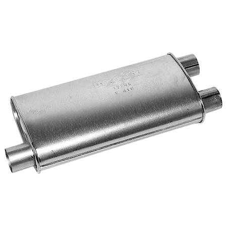 Super Turbo Muffler: Di Fit Aluminized Steel, 19" L, 2.5" In, 2.5" Out, Oval