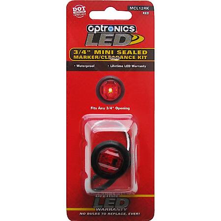 3/4" Round, Red LED, Mini Sealed Marker / Clearance Light Kit, Grommet Mount, Hard Wired Connection