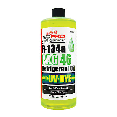 R-134a PAG 46 Low Viscosity AC Oil Lubricant: W/ UV Leak Detection Dye, 32 oz