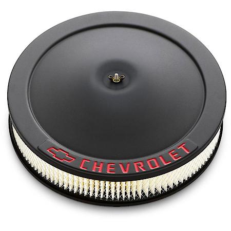 Engine Air Cleaner Kit; 14 Inch; Black Crinkle; Red Chevy Bowtie and Lettering