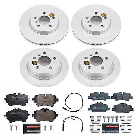 Euro-Stop High-Carbon Coated Rotors, ECE-R90 Brake Pads and Hardware Kit