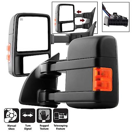 (Xtune) Ford Superduty 99-15 L/R Manual Extendable-Manual Adjust Mirror With Led