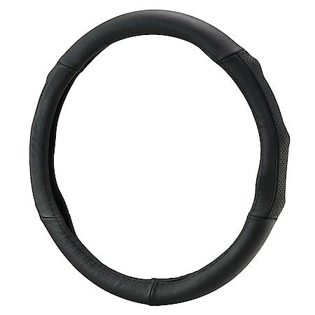 Premium Steering Wheel Cover: Black Leather, Fits 15.5-16.5", Double-Stitched