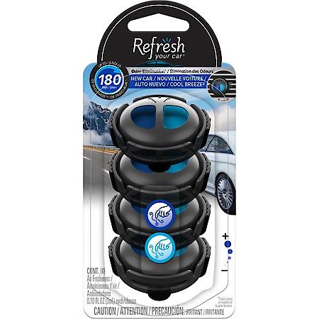 Mini Diffuser Car Air Freshener New Car/Cool Breeze Scent, 4 Pack
