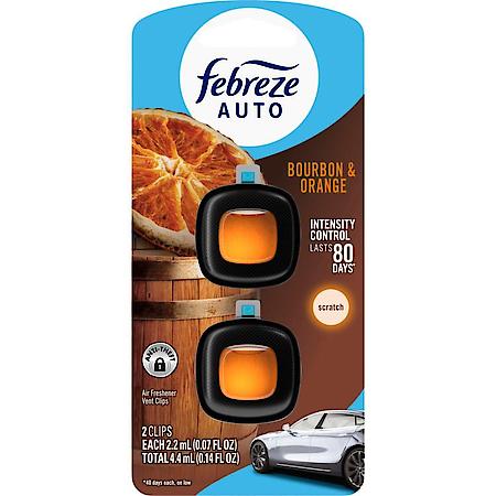 Febreze Car Vent Clip  Air Freshener, Bourbon Orange 2ct