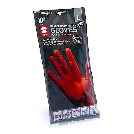 Orange Heavy Duty Nitrile Disposable Gloves: 8 Mil, Powder Free, Large, 10 Count