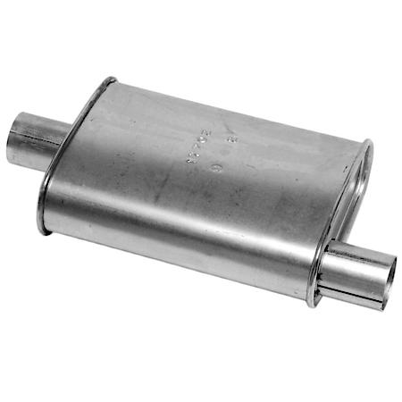 Turbo Muffler: Universal Fit, Aluminized Steel, 11" L, 2" In, 2" Out, Oval