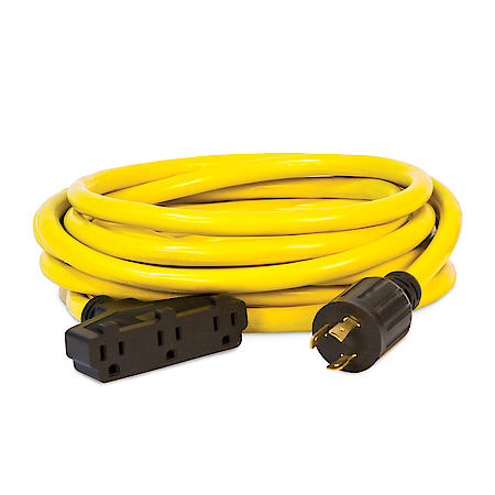 25-Foot 30-Amp 125-Volt Fan-Style Generator Extension Cord (L5-30P to three 5-15R)