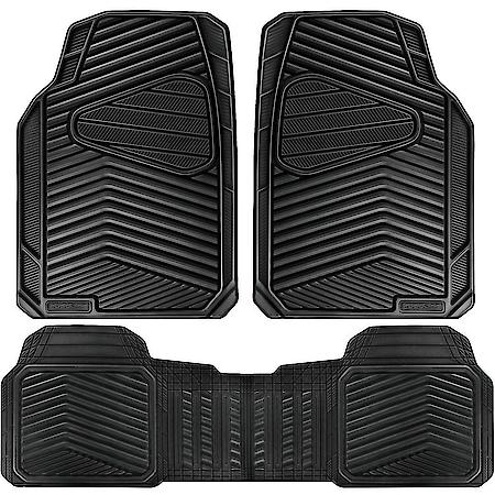 Floor Mats, Chevron Stripe Rubber All-Season, Black, 3PC