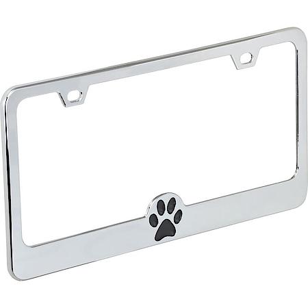Paw Print Chrome License Plate Frame, "Paw-some"