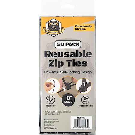 Honey Badger Premium Reusable Zip Ties 50 Count Pack