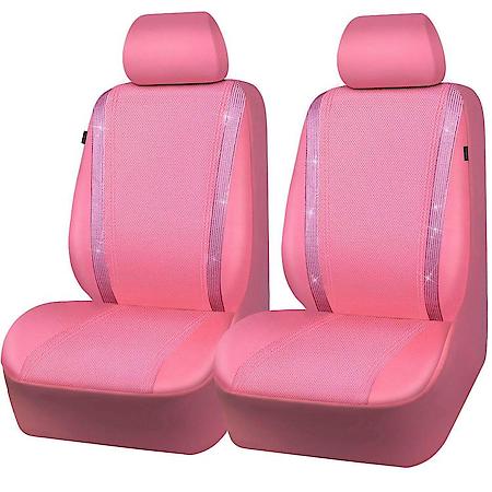 Seat Cover, Faux Leather Diamond Stripe, Pink, 2PK