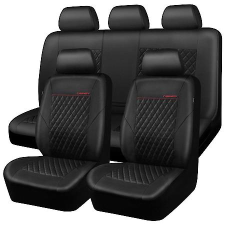 Seat Cover, Quilting Faux leather, Black/Red, Full Set