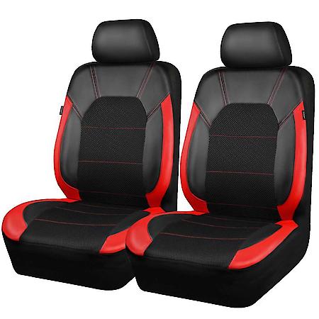 Seat Cover, Faux Leather/Mesh Sport, Black/Red, 2PK