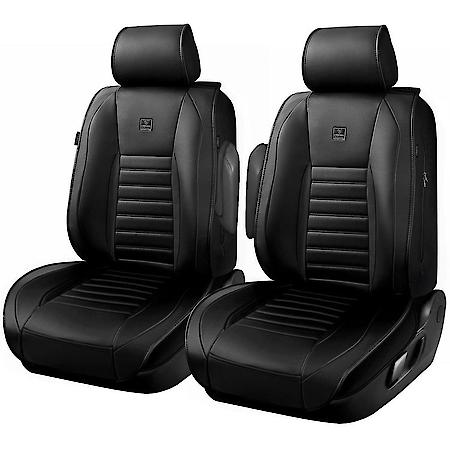 Seat Cover, Luxury Full Coverage Faux Leather Sideless, Black 2PK