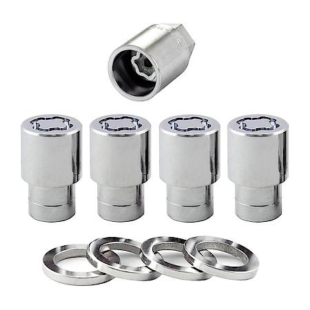 Chrome Regular Shank Wheel Lock Set (1/2-20 Thread Size) ┐ Set of 4 Locks, 4 Washers and 1 Key