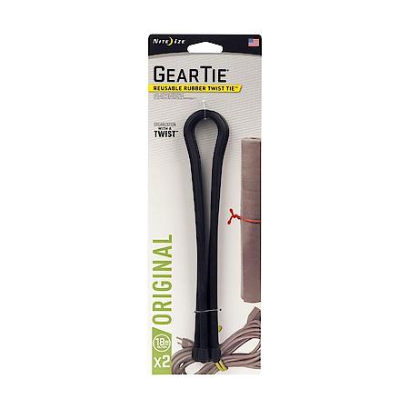 Gear Tie Reusable Rubber Twist Tie 18 in. - 2 Pack - Black