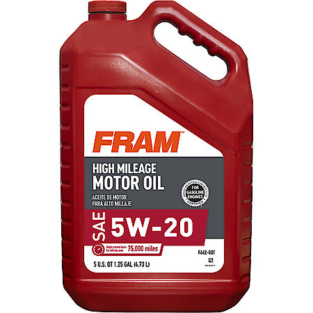 High Mileage 5W-20 Conventional Motor Oil, Helps Reduce Leaks, 5 Quart