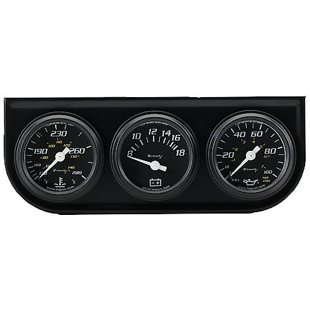 Gauge Console, Water/Volt/Oil, 1.5", 270 Deg. Sweep M, 280 Deg. F/18V/100PSI, Black Dial & Panel, 6000 Series