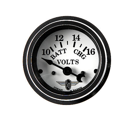 2-1/16" Wings Voltmeter, White With Black Lettering, 12 V, 10-16 VDC