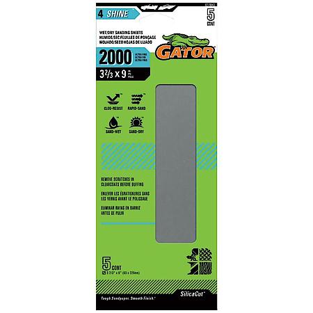3-2/3" x 9" Clamp-On Waterproof 1/3 Sanding Sheets, 2000 Grit, 5 Pack