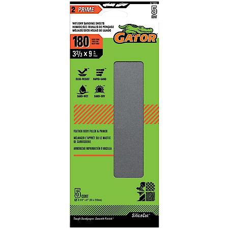 3-2/3" x 9" Clamp-On Waterproof 1/3 Sanding Sheets, 180 Grit, 5 Pack