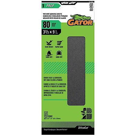 3-2/3" x 9" Clamp-On Waterproof 1/3 Sanding Sheets, 80 Grit, 5 Pack