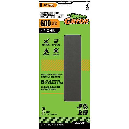 3-2/3" x 9" Clamp-On Waterproof 1/3 Sanding Sheets, 600 Grit, 5 Pack