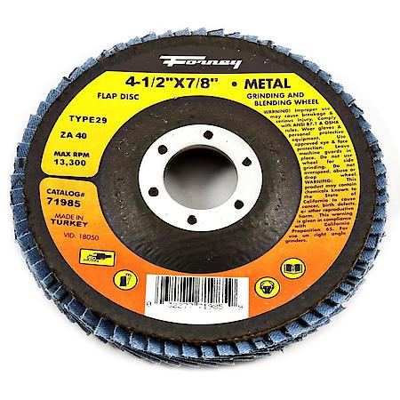 Flap Disc, 4-1/2in - Type 29 (ZA40) - 36 Grit for grinding - 7/8in Arbor Mounting Hole - Max RPM,13,299