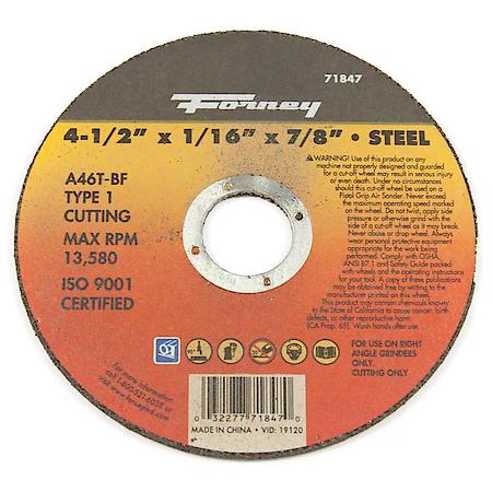 Cut-Off Wheel, Metal, Type 1, 4-1/2 Inch x 1/16 Inch x 7/8 Inch