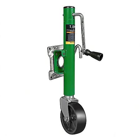 1000LB Green Trailer Jack w Wheel, HD Swivel, 10" Lift, Bolt-on Trailer Tongue