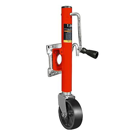 1000LB Red Trailer Jack w Wheel, HD Swivel, 10" Lift, Bolt-on Trailer Tongue