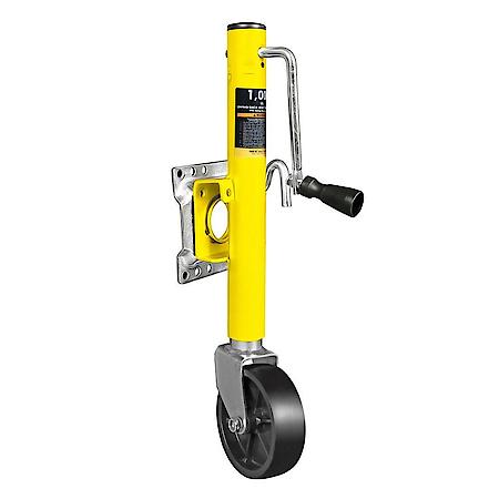 1000LB Yellow Trailer Jack w Wheel, HD Swivel, 10" Lift, Bolt-on Trailer Tongue