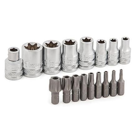 Socket & Bit Set - 1/4 and 3/8 Inch Drive, External Star, 17-Piece