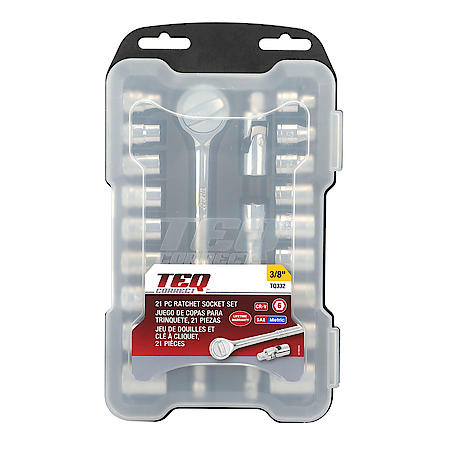 Ratchet Socket Set, SAE & Metric, 3/8" Drive, 21PC