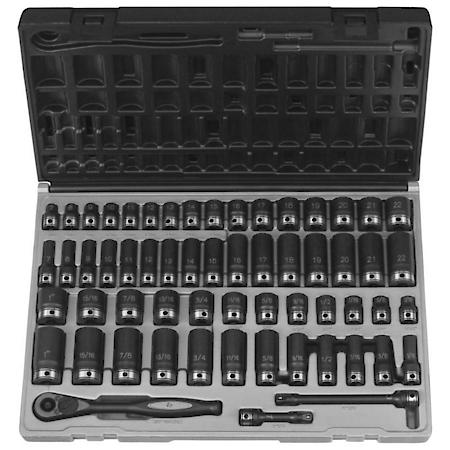 3/8 Dr. 59Pc Fract. Metric Duo-Socket Set,  6 P
